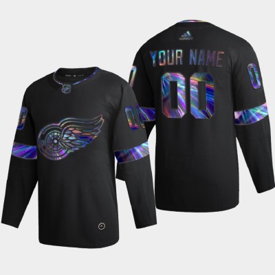 Detroit Red Wings Custom Men's Nike Iridescent Holographic Collection MLB Jersey Black